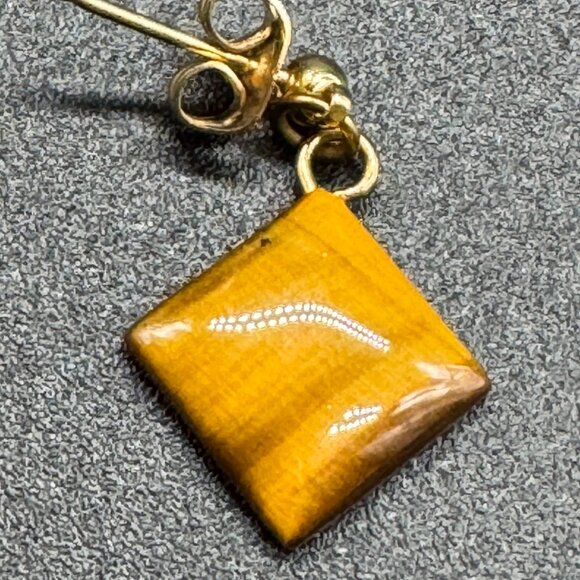 Vintage Small and Dainty Genuine Tiger's Eye Pierced Stud Dangling Earrings - Picture 4 of 5